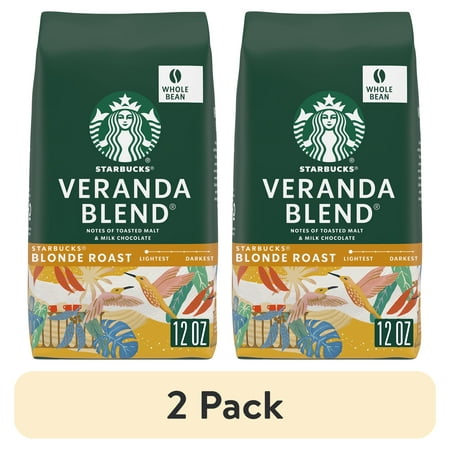 (2 pack) Starbucks Veranda Blend, Whole Bean Coffee, Starbucks Blonde Roast, 12 oz