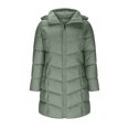 thumbnail image 5 of Women Quilted Down Long Coat Cotton Padded Polyester Lined Puffer Jackets Zip Pockets Winter Warm Hooded Parkas (L, Mint Green), 5 of 7