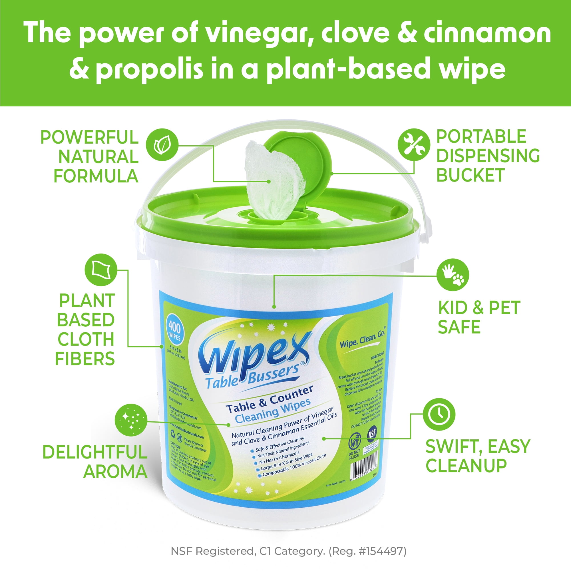 Wipex Table Bussers Natural Surface Cleaning Wipes, Restaurants, Homes, Cafes, Schools, 400Ct