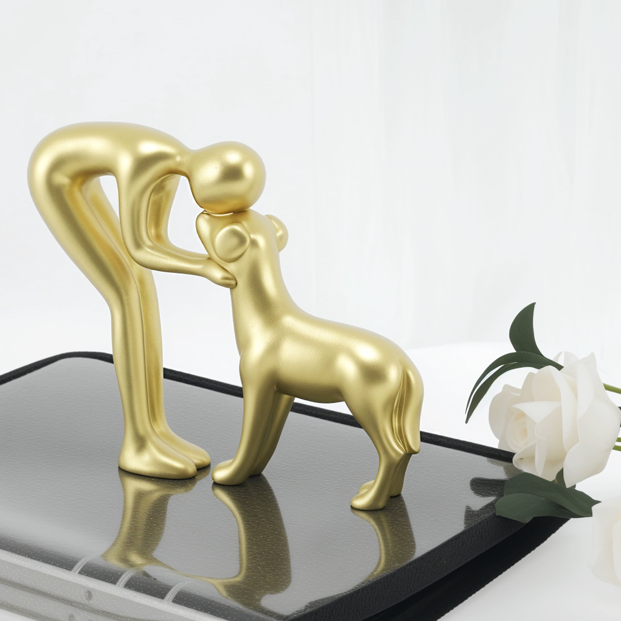 Unique Bargains Dog Statue Decor for Office Living Room Home Gold Tone