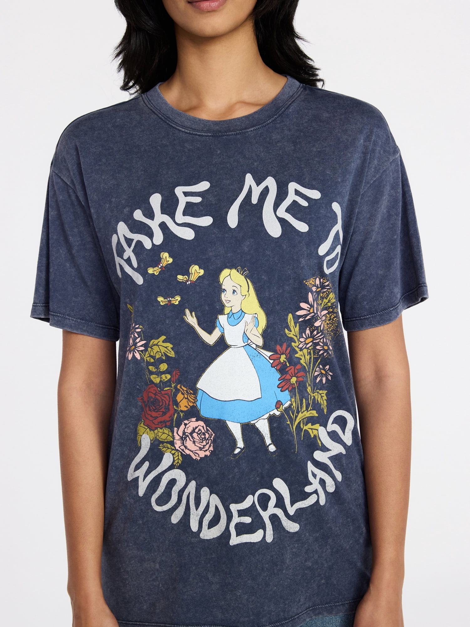Alice in Wonderland Women's Washed Graphic Tee with Short Sleeves, Sizes XXS-XXL