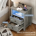 thumbnail image 6 of LGHM 2 Drawers Nightstand with Charging Station & LED Lights, Farmhouse Bedside Table Dresser for Bedroom, Living Room, Gray, 6 of 13
