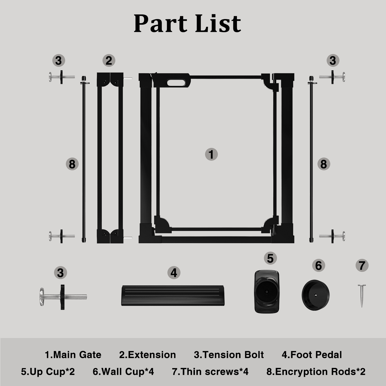 Fairy Baby Clear Baby Gate for Doorway 29-38 in Wide Pressure Mounted Baby Safety Gates Black