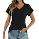 thumbnail image 5 of Pantalones deportivos para mujer,Suéter informal de manga corta con cuello en V para mujer, top de poliéster de color liso, cómodo para uso diario en casa, sopatenor, 5 of 9