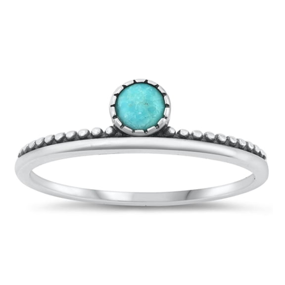 Simulated Turquoise Bali Ring .925 Oxidized Sterling Silver Band Blue CZ Jewelry Female Size 4