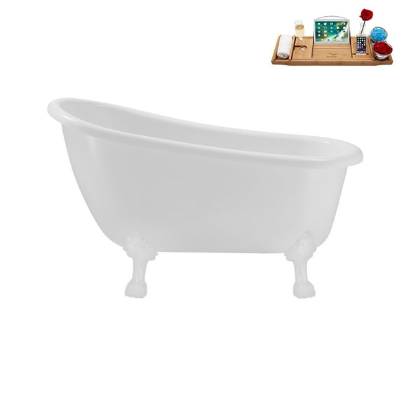 53'' Streamline N488WH-IN-WH Soaking Clawfoot Tub and Tray with Internal Drain