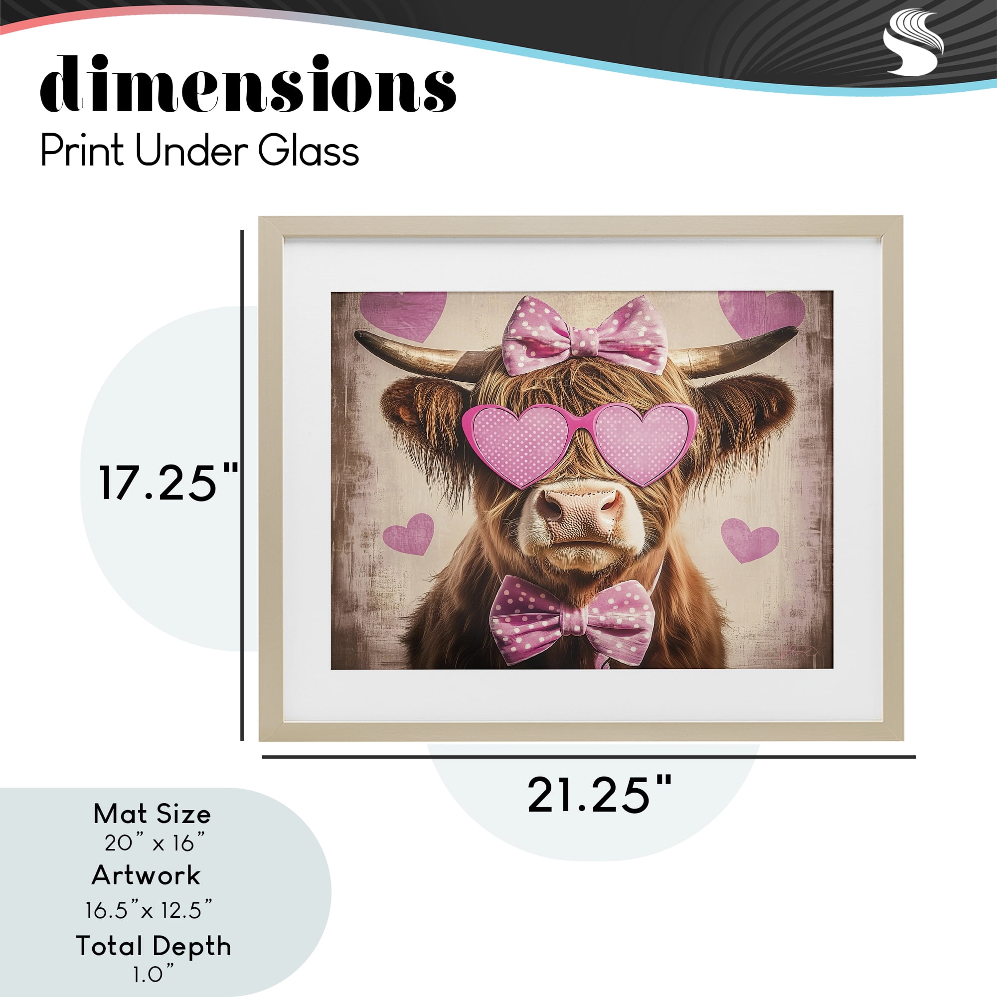 Cute Cattle Pink Hearts Birch Framed Print Under Glass, design by Shawna Stewart