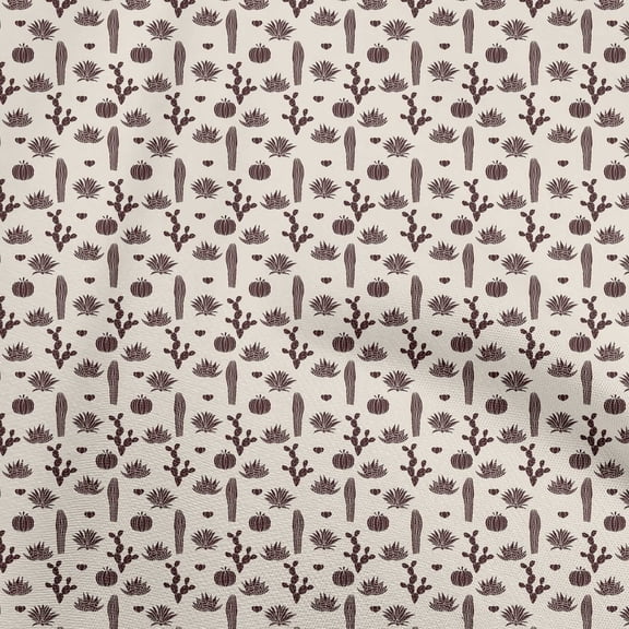 oneOone Cotton Cambric Brown Fabric Cactus Dress Material Fabric Print Fabric By The Yard 42 Inch Wide