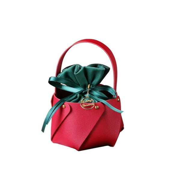 JeashCHAT Christmas Gift Bag Leather Tote Bag Velvet Drawstring Bag Christmas Party Gift Wrap Supplies Holiday Candy Bag