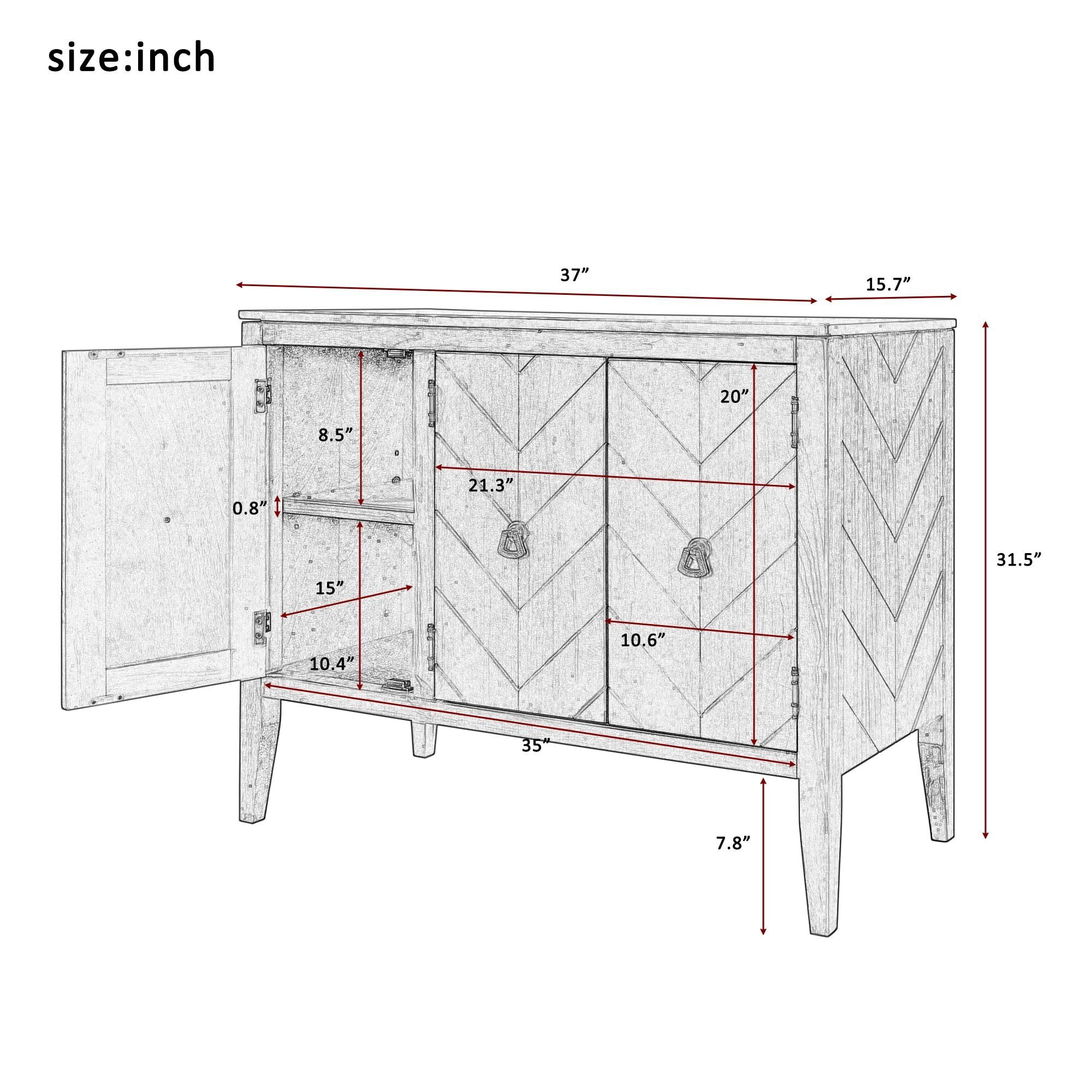 Euroco 37" Sideboard Buffet Cabinet,Wood Retro Storage Cabinet with Adjustable Shelf and 3 Doors for Kitchen Living Room,Brown