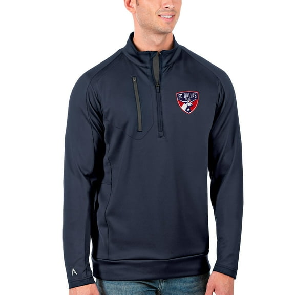 Men's Antigua Navy/Silver FC Dallas Generation Quarter-Zip Pullover Jacket
