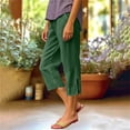 thumbnail image 5 of KIHOUT Women High Waisted Straight Leg Capri Pants Solid Color Casual Elastic Waist with Pockets Side Slit Loose Fit Cropped Trousers for Summer Daily Wear, 5 of 8