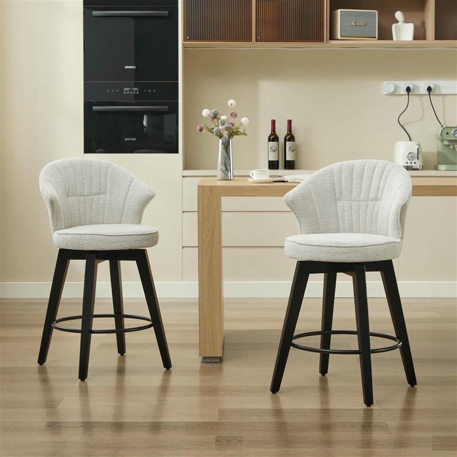 Demi Bonn 36" Counter Height Bar Stools Set of 2, Swivel Barstools with Back, Chenille Upholstered, Kitchen Island Countertop Chairs for Dining Room, White
