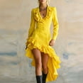 thumbnail image 2 of BRGZLK Vintage Dress For Women Elegant Classy V-Neck Long Sleeved Ruffled Victorian Solid Color Dresses Western Cowgirl Outfits High Low Dresses, 2 of 6