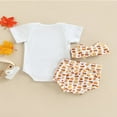thumbnail image 4 of Ensemble de Vêtements de Récolte pour Bébé, Manches Courtes, Barboteuse à Imprimé Citrouille/lettre + Short Triangle à Imprimé + Bandeau à Nœud, 4 of 8