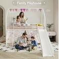 thumbnail image 2 of Miniyam Kids Twin Loft Bed with Slide and Curtain, House-Shaped Metal Frame Bunk with Guardrails, Ladder, Pink, 2 of 8