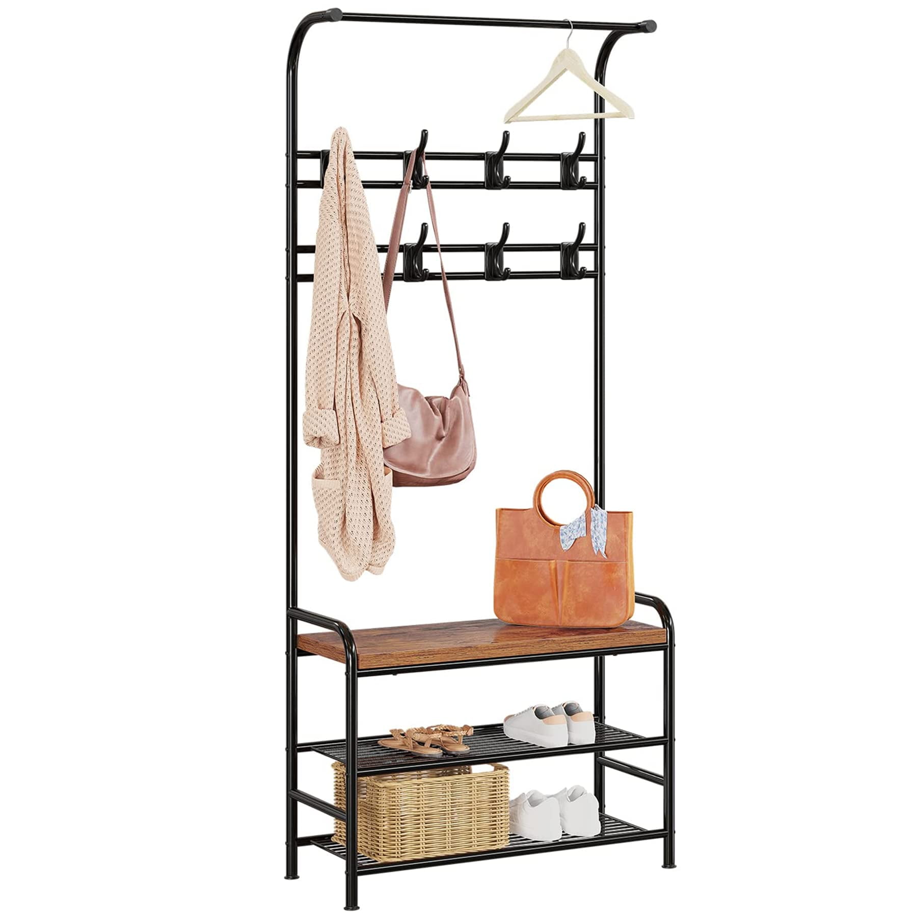 IDEALHOUSE Hall Tree, Entryway Bench, Coat Rack Freestanding Shoe Bench