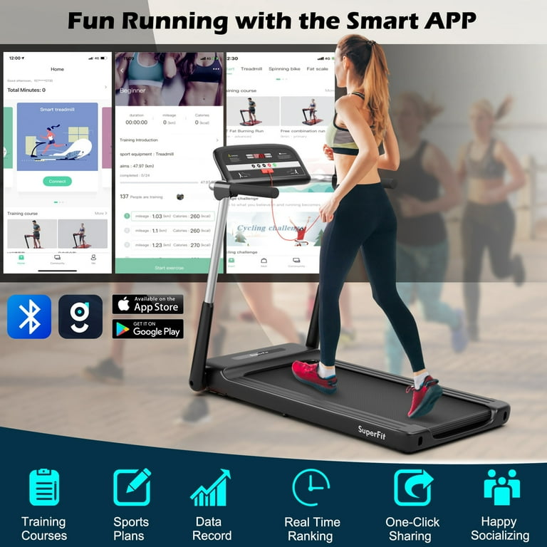 Superfit 2.25HP Portable Compact Home Treadmill Foldable Electric Running Walking Machine with LED APP Control Walmart