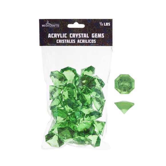 Mega Crafts 1/2 lb Grands Diamants Acryliques Verts, Gemmes en Plastique pour Arts et Artisanat, Remplisseurs de Vases et Dispersifs de Table, Pierres de Décoration, Galets Brillants