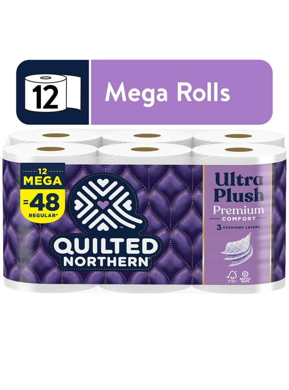 Quilted Northern Ultra Plush 12 Mega Rolls, 3X More Absorbent*, Luxurious Soft Toilet Paper