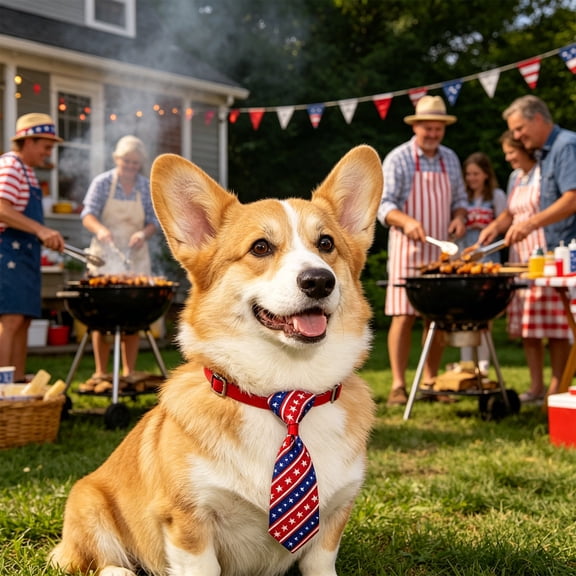 Chmadoxn Independence Day Pet Tie for Dogs and Cats, 4th of July Patriotic Stars and Stripes Adjustable Necktie, Red White and Blue Memorial Day Holiday Grooming Accessory