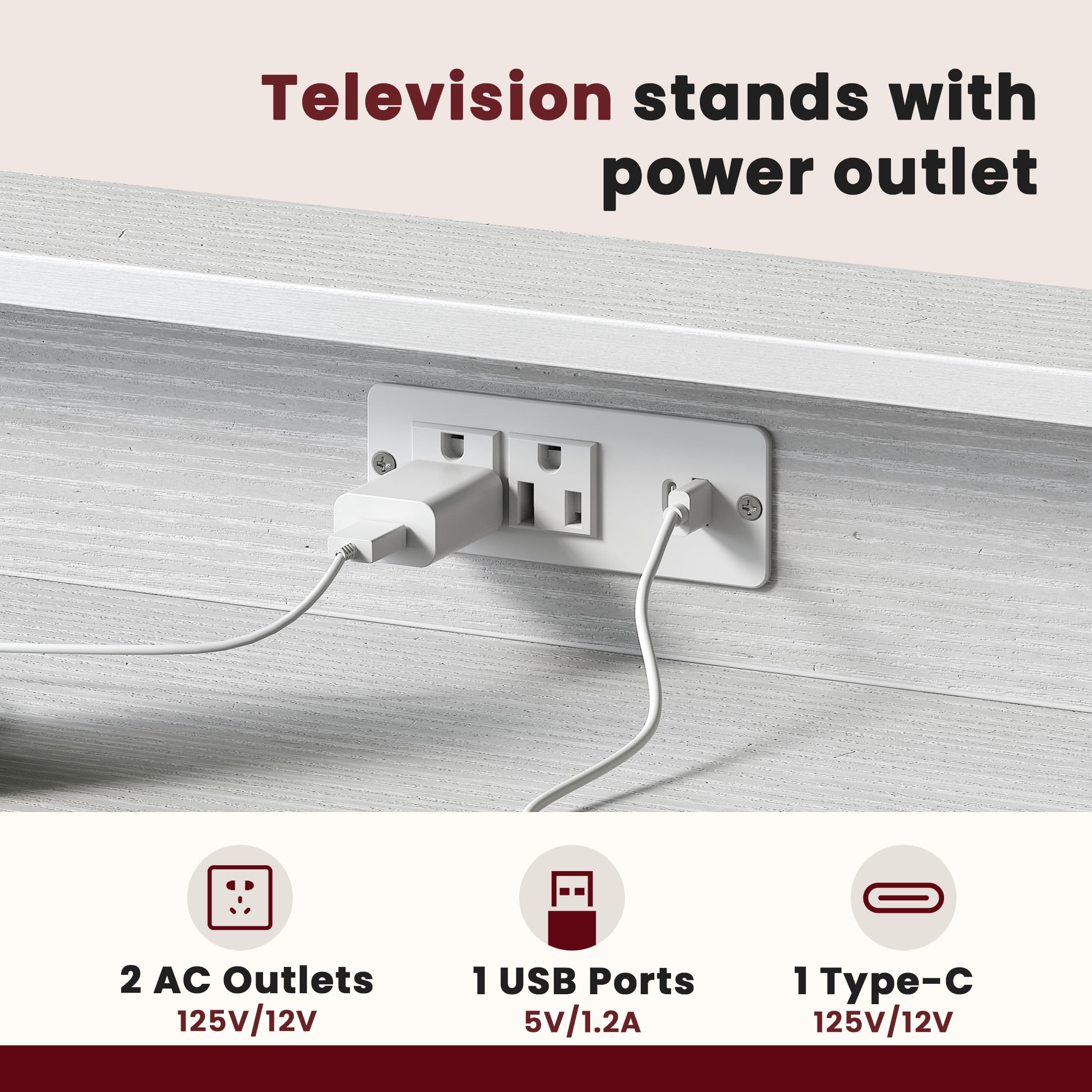 edx 8-Drawer Fabric Dresser with Power Outlets & LED Light, Multifunctional TV Stand Storage Cabinet for Bedroom, Living Room, Office & Hallway, White