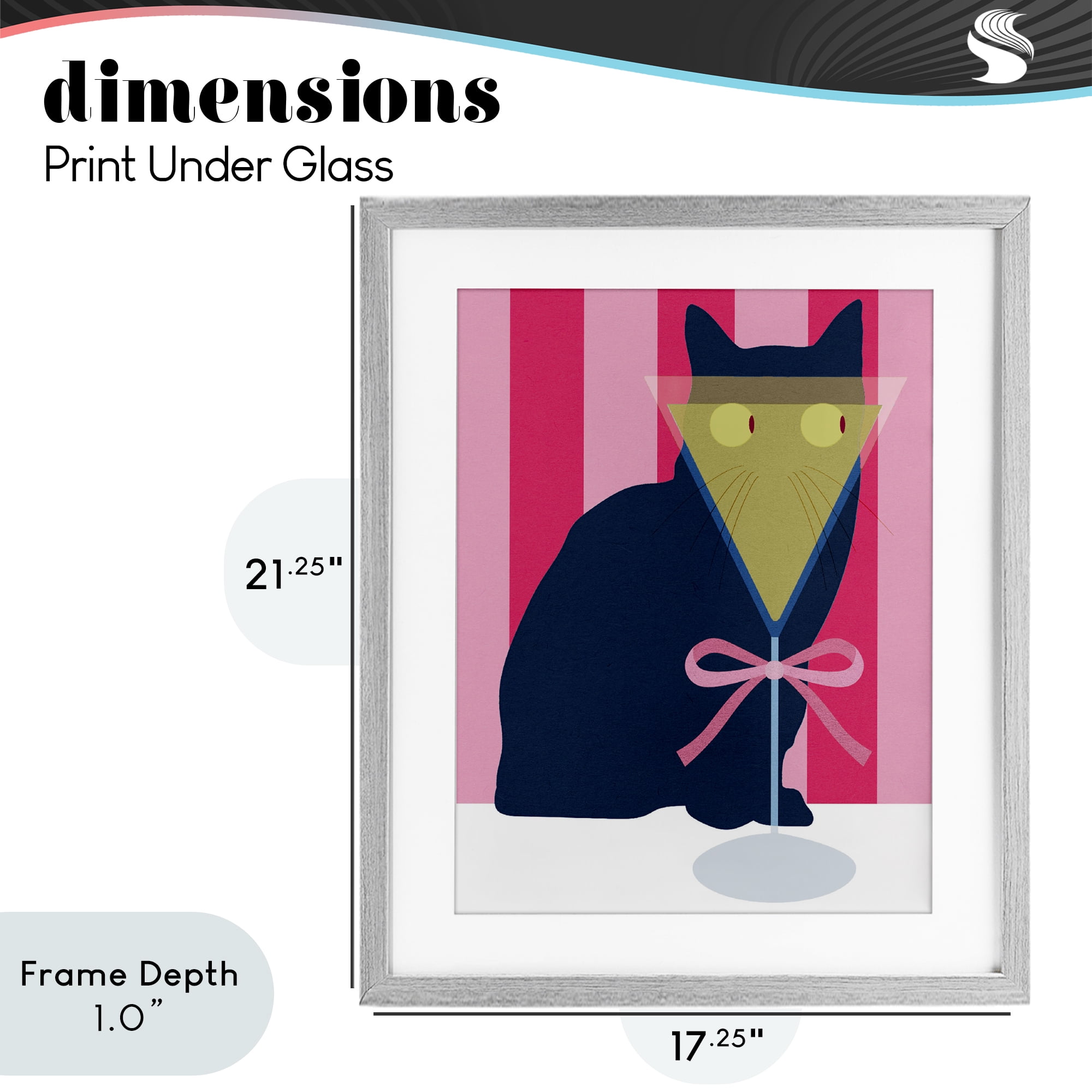 Stupell Industries Playful Striped Cat with Martini Gray Framed Print Under Glass, design by Lil' Rue