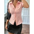 thumbnail image 6 of Women'S Ruched Button Up Blouses Collar V Neck Short Sleeve Work Shirts Light Pink M, 6 of 8