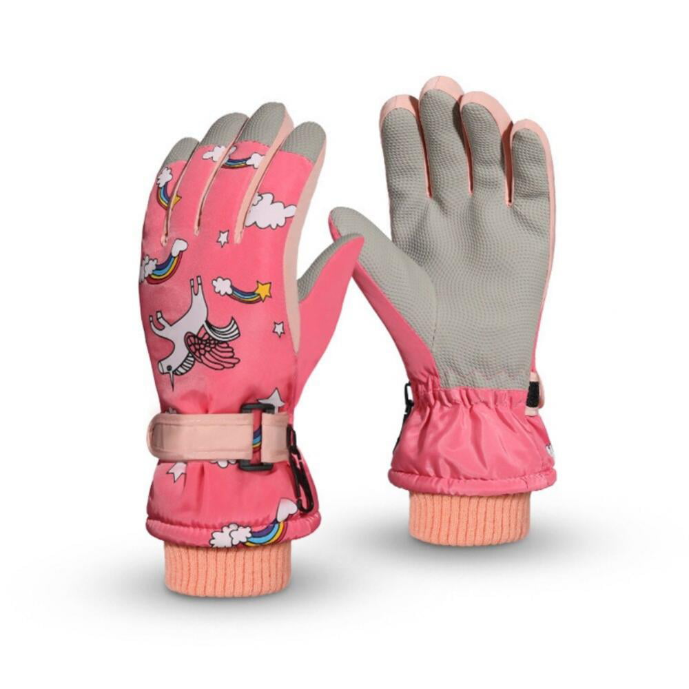 Non-slip Cartoon Rabbits Kids Ski Gloves Thick Warm Waterproof Sports Mittens 