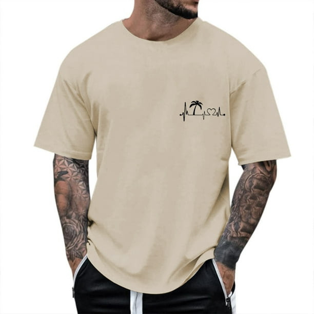 Camiseta de manga raglán con estampado de letras para hombre - Estampado floral - Poliéster y spandex - Prenda informal - Cuello redondo y manga corta - Disponible en XXXXXXL