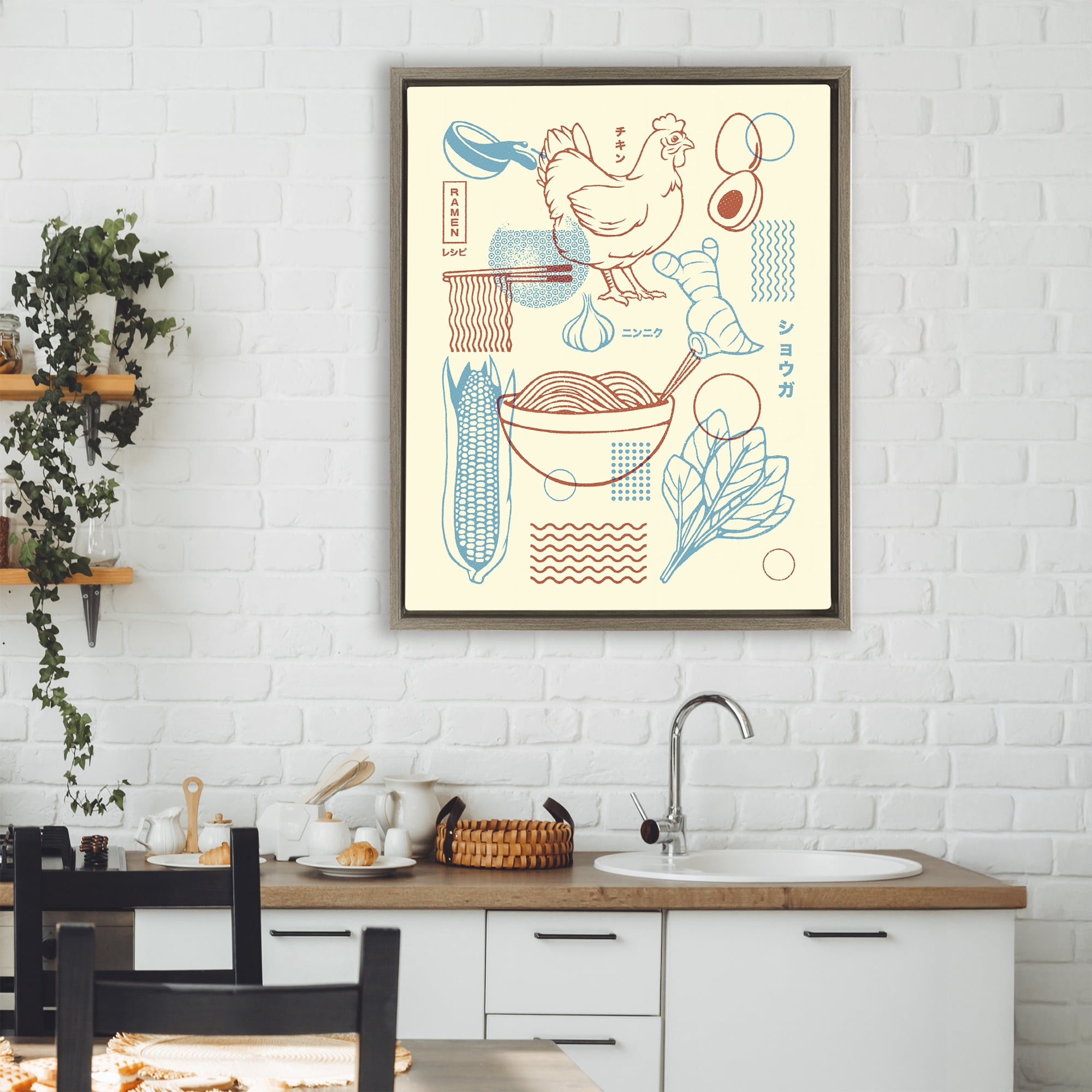 Stupell Industries Minimalist Ramen Ingredients Brown Framed Floater Canvas Wall Art, design by Tobe Fonseca