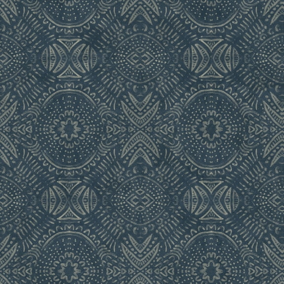 Chesapeake Java Navy Medallion Prepasted Easy Walls Wallpaper, 20.5-in by 33-ft, 56.4 sq. ft.