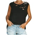thumbnail image 1 of Pompotops Femmes Mode Été Col Rond Casual Trou Brisé Solide Tops Dégagement, 1 of 7