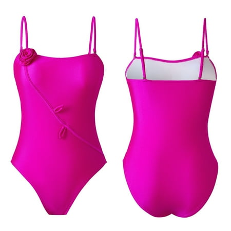 Plus Size Swimsuits for Women One-Piece Solid Color Body Strap Swimsuit Hot Pink XL