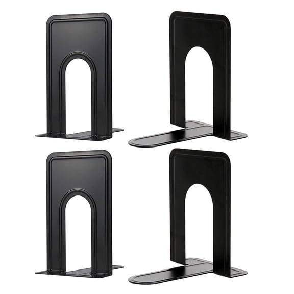 BESEW7 4 Pack Metal Bookends Non Slip for Heavy Books, T Shape Sturdy Book Holder Stand for Shelves Office Home, Black Bookend Stopper Organizer