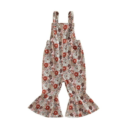 

woshilaocai Toddler Kids Girls Jumpsuits Floral Print Sleeveless Sling Romper Summer Casual Flare Pants Playsuits Onepiece Overalls