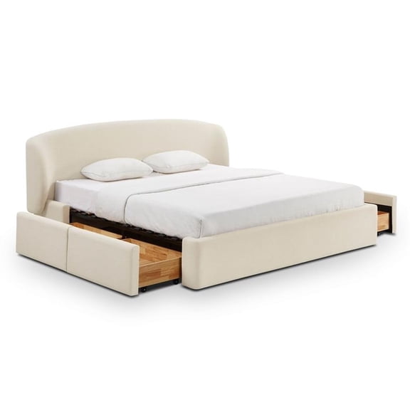 Pemberly Row Contemporary Cream Upcycled Linen King Storage Bed