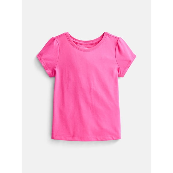 Wonder Nation Baby and Toddler Girls Tee with Short Puff Sleeves, Sizes 0M–5T