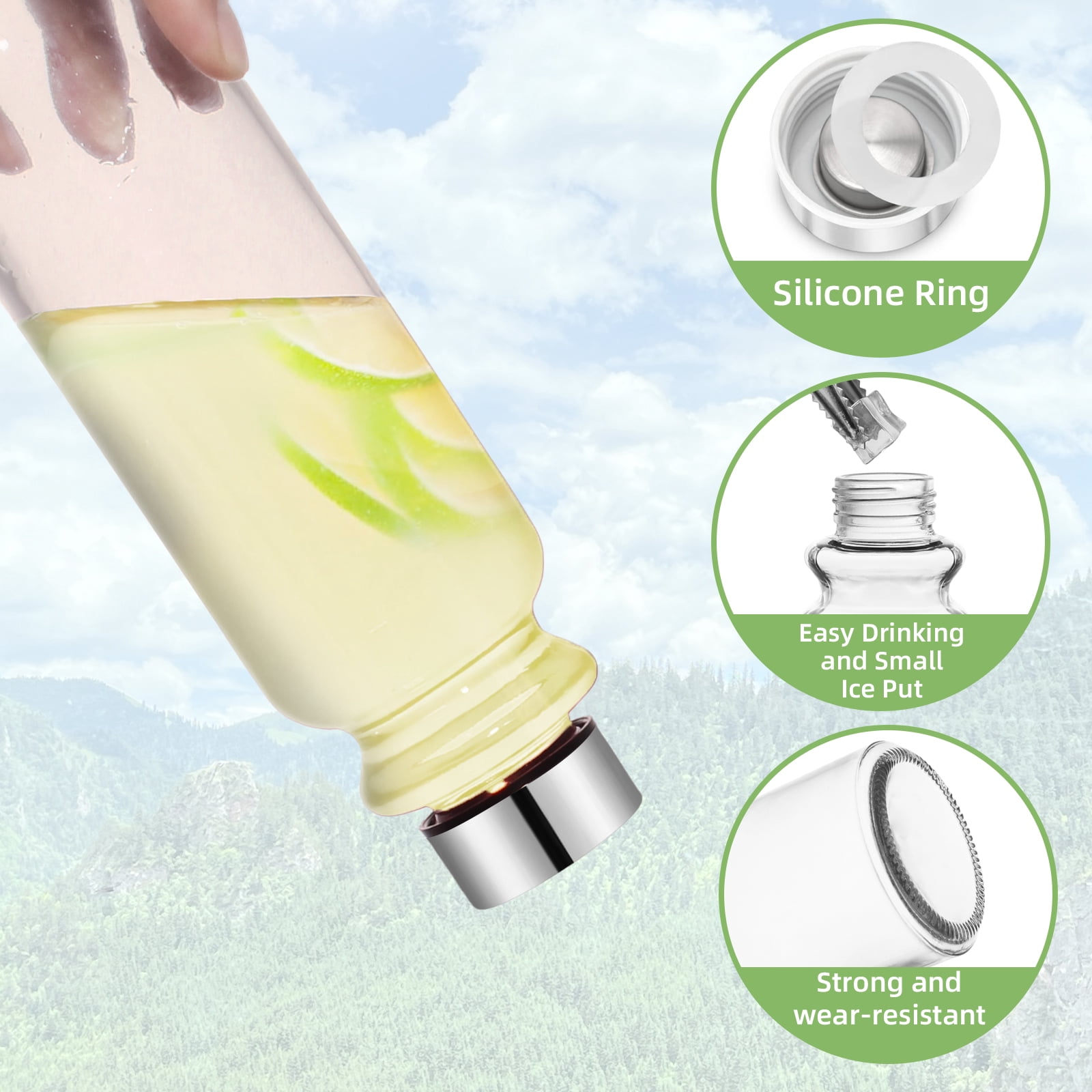 Goldarea 6Pcs 18oz Portable Glass Water Bottles,Bulk Water Bottles,Clear,Juice,Sleeves.