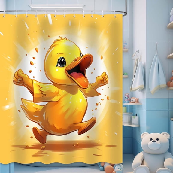 Duck Shower Curtain Cute Yellow Cartoon Animal Character Themed Funny Kids Shower Curtain for Bathroom Decor Set with 12 Hooks 72x72 inches (A)