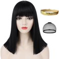 thumbnail image 1 of Peluca Tereshar negra con flequillo, 35 cm, resistente al calor, sintética, 1 of 8