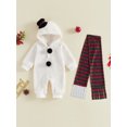 thumbnail image 3 of RUINIXCW Baby Christmas Snowman Costume Long Sleeve Hooded Jumpsuit, Striped Scarf, 3 of 7