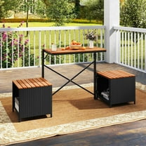 Auranook 2-in-1 Outdoor Convertible Bench w/Metal Frame PE Rattan Table and Chairs Set