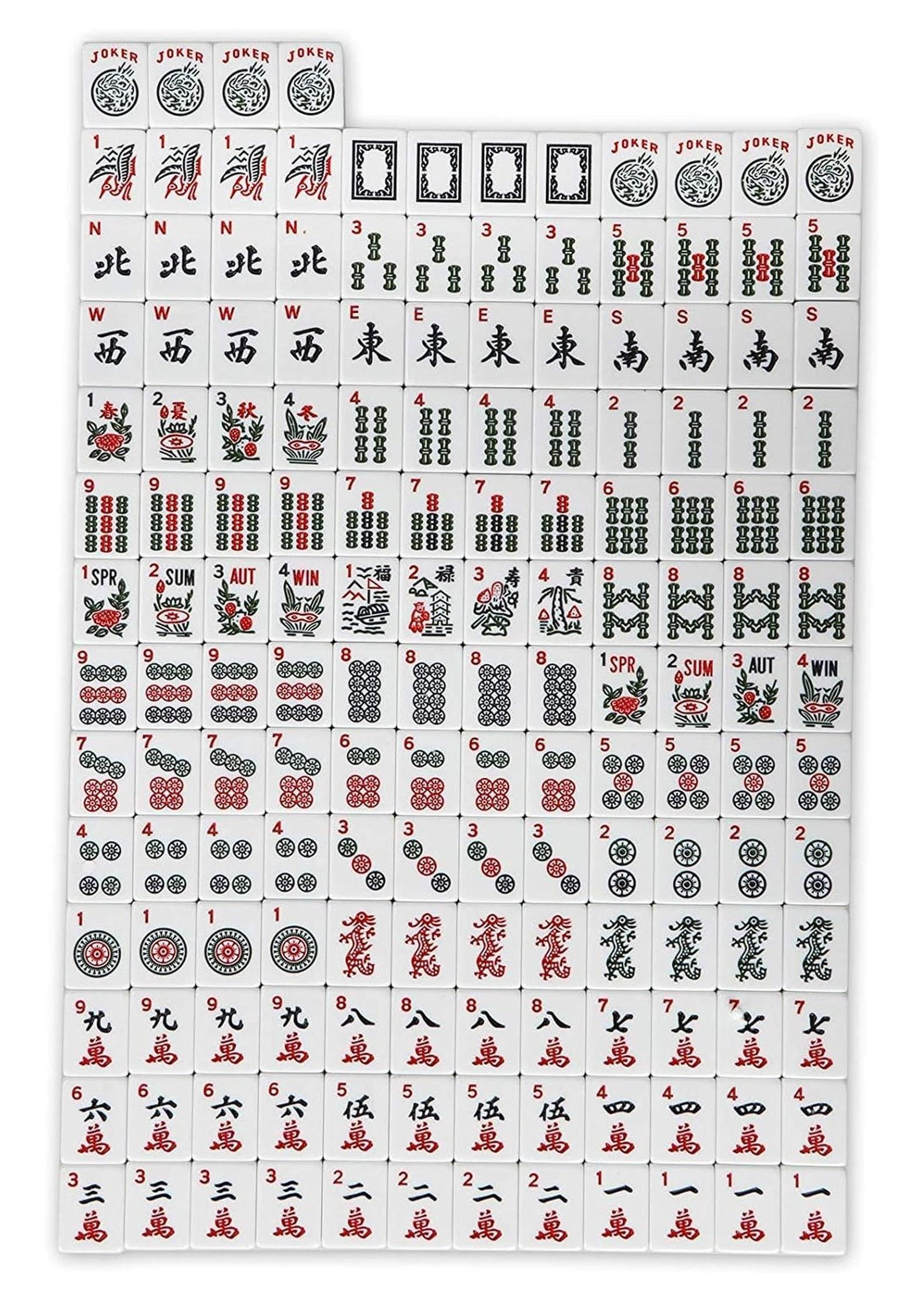American Mahjong Set - Black Soft Bag - 166 White Engraved Tiles, 4 All-in-One Rack/Pushers Western Mah Jongg Game Set