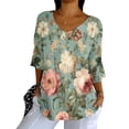 thumbnail image 4 of Tittly Bluses & Tops, 3/4 Sleeve Shirts for Women Dressy Tunic Tops Casual Wear with Floral, V Neck T Shirts for Women, Dressy Tops for Women Green L, 4 of 5