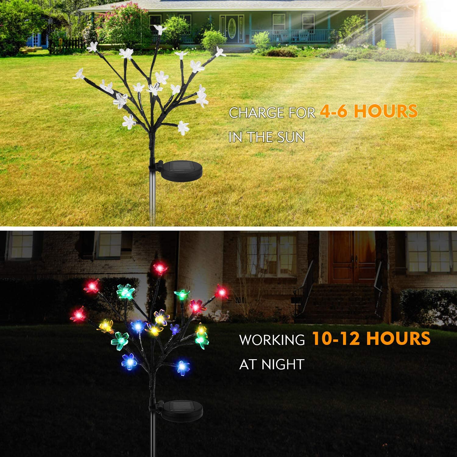 2 Pack Solar Fairy Lights Waterproof Multi-Color Solar Powered Garden Lights, Solar Flower Lights with 20 Cherry Blossom, Bigger Solar Panel for Pathway Patio Yard Christmas Decor - image 3 of 8