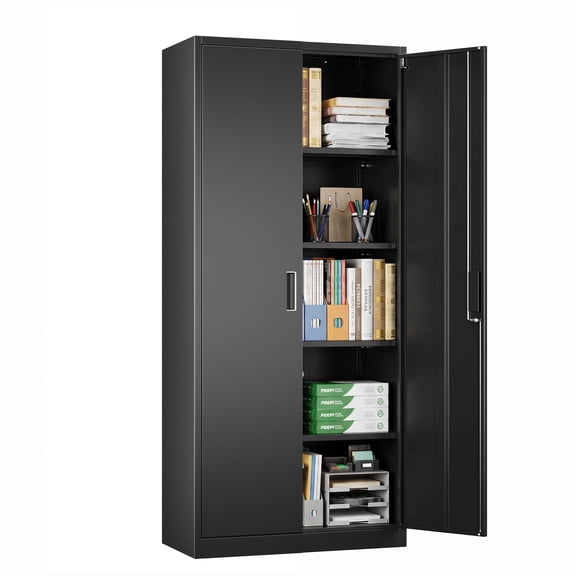 HUAXRON 71 inches Tall Metal Garage Storage Cabinets with Locking Doors and 4 Adjustable Shelves, Metal Storage Cabinet for Garage, Office, Home, Classroom, Assemble Required(Black)