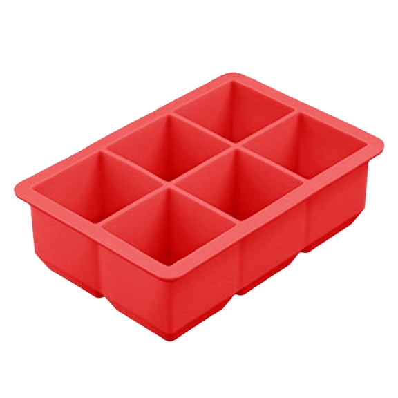 6-Cavity Large Square Ice Cube Tray and Silicone Mold for Jelly, Pudding, Soap, Flexible Non-Stick Design, Durable Reusable Tray for Chilling Beverages #0672 Red