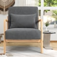 thumbnail image 3 of BTMWAY Gray Upholstered Arm Chair, Mid-Century Modern Accent Chair with Wood Frame and Waist Cushion, Cushioned Reading Chair Leisure Lounge Armchair for Living Room Bedroom Sunroom, 250lbs Capacity, 3 of 14
