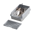 thumbnail image 1 of CazToi 8 Inch Deep Stainless Steel Cat Litter Box with Lid Large Non Stick for Big Cats Includes Litter Mat Scoop Easy Clean Black, 1 of 7